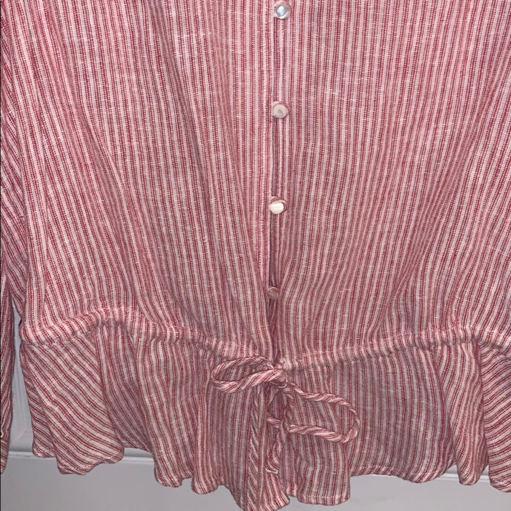 Rails Red And White Striped Tie And Button Top - image 3